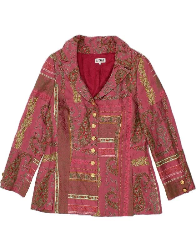 Women's Coats with CollarRENZO Womens 7 button Blazer Jacket IT 44 Medium Pink Paisley Acetate