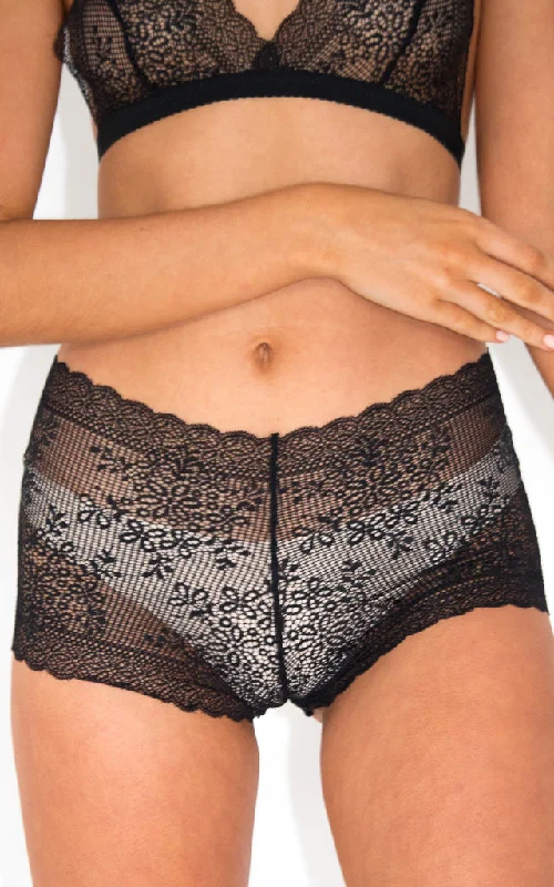 stretch lace panties with a high-leg cut for a flirty appealLily Black Boy Short Underwear