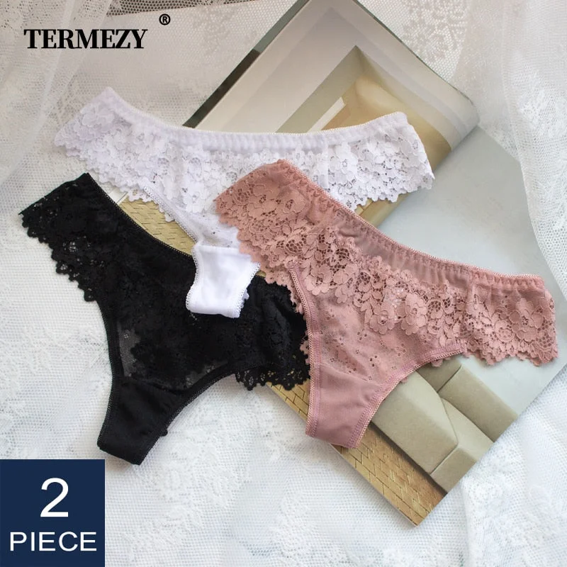 cheeky cut lingerie panties for women2Pcs/lot Women Sexy Lace Lingerie Temptation Low-waist Panties Embroidery Thong Transparent Hollow out Underwear Free shipping