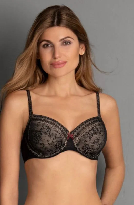 padded plunge braFleur-5653 Underwire Bra -  Black