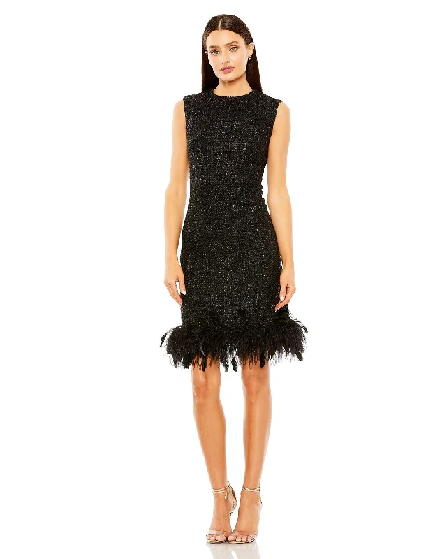 Women's Pleated DressesMac Duggal 20784 Short Feather A Line Cocktail Mini Dress