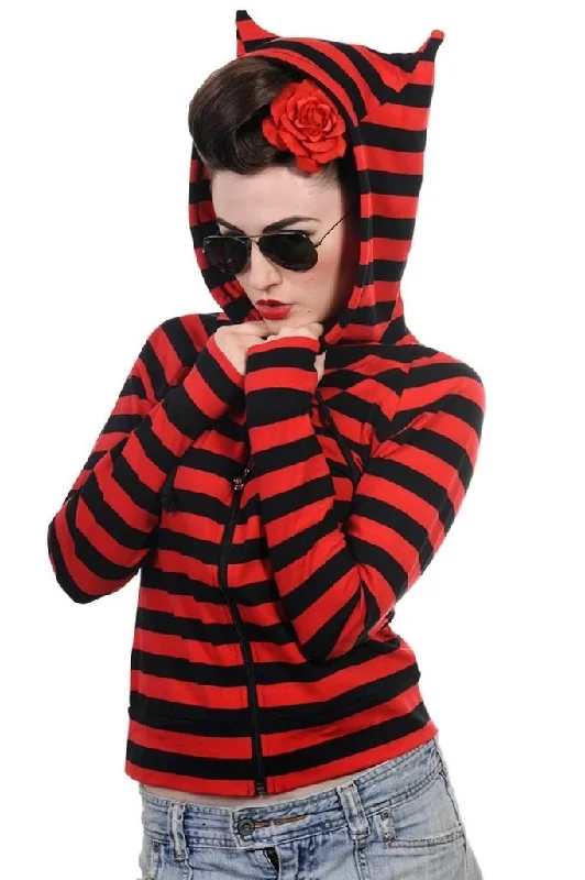 Women's Hooded Sweatshirts with Sherpa LiningCat Ears Striped Hoodie