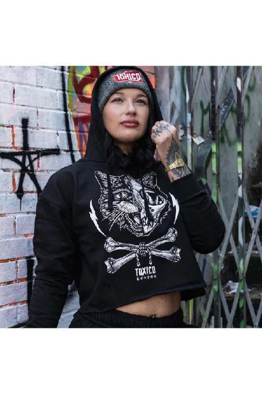 Women's Hooded Sweatshirts with Straight WaistCat Skull Cropped Pullover Hood