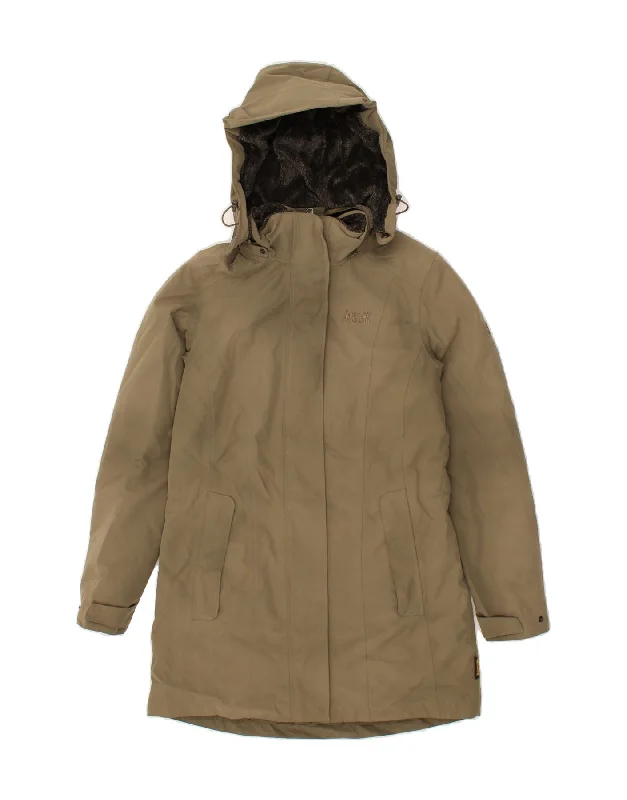 Women's Coats with Fur Trimmed ButtonsJACK WOLFSKIN Womens Hooded Windbreaker Coat UK 6 XS Beige Polyester