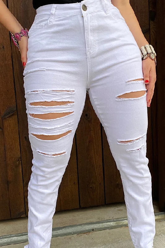 Women's Jodhpurs with Notched CollarJ513 White distressed women skinny jeans IS12