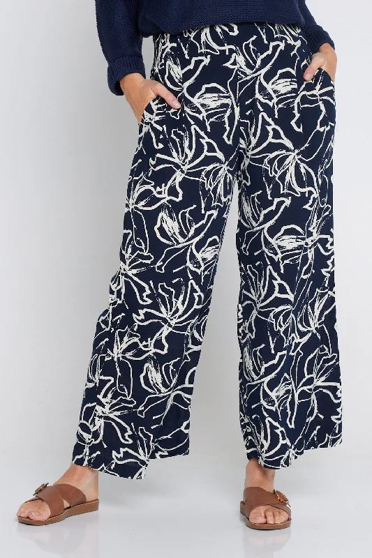 Women's Jodhpurs with Mid-LengthArena Wide Leg Pants - Navy Floral