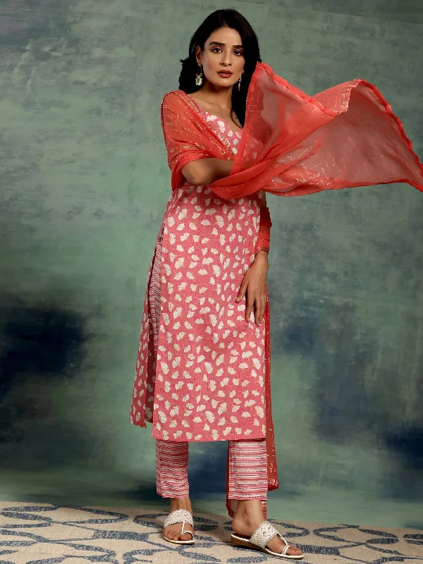 Women's Jumpsuits with Boat CollarCoral Printed Cotton Straight Suit With Dupatta