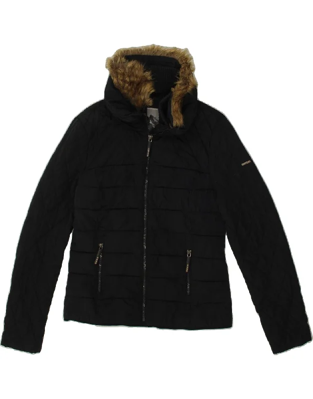 Women's Coats with Fur Trimmed PocketsSUPERDRY Womens Padded Jacket UK 14 Medium Navy Blue Polyester