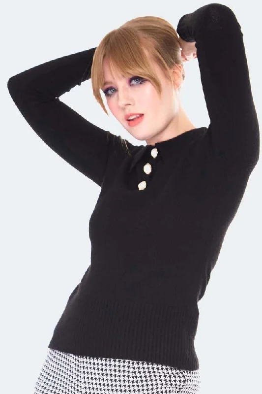 Women's Hooded Sweatshirts with Magnetic Closure60s Style Polo Collar Sweater