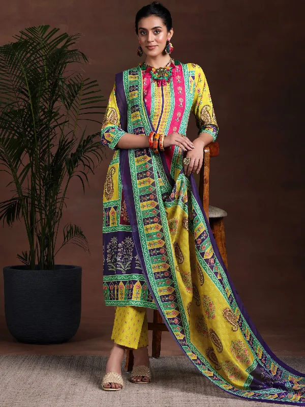 Women's Jumpsuits with Capri LengthMulti Printed Poly Crepe Straight Suit With Dupatta