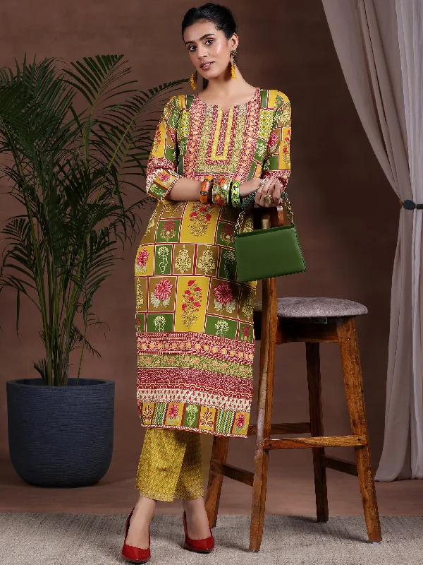 Women's Jumpsuits with Tapered LegMulti Printed Poly Crepe Straight Kurta Set