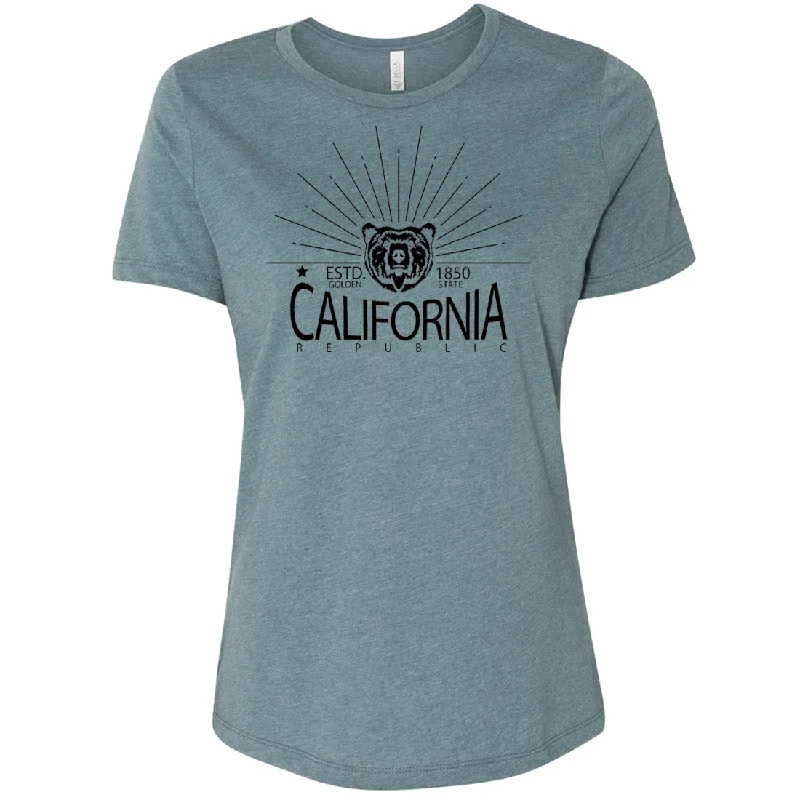 Women's Hooded Sweatshirts with Thermal FabricCalifornia Golden State Black Print Women's Relaxed Jersey Tee