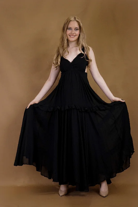 Women's Collarless DressesBlack Chiffon Maxi Dress