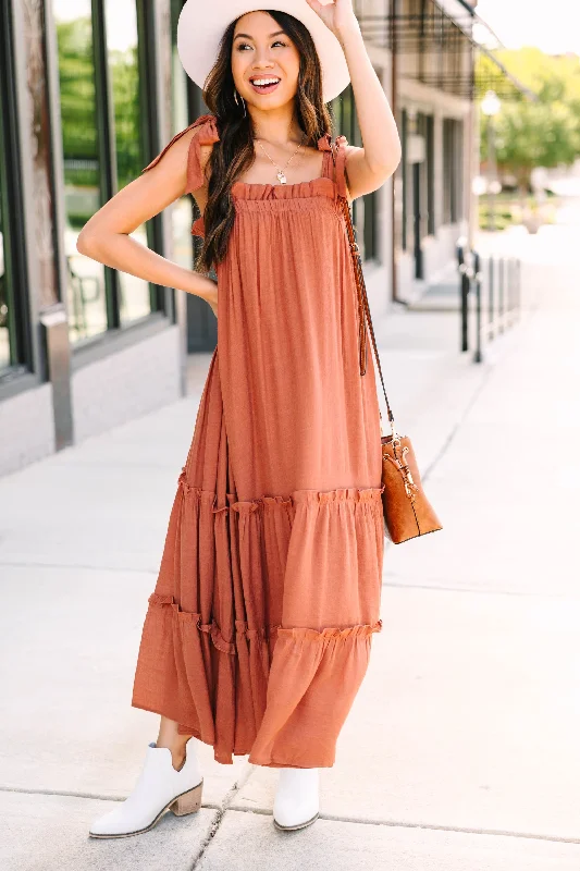 Women's Off-Shoulder DressesOn The Breeze Tawny Orange Midi Dress