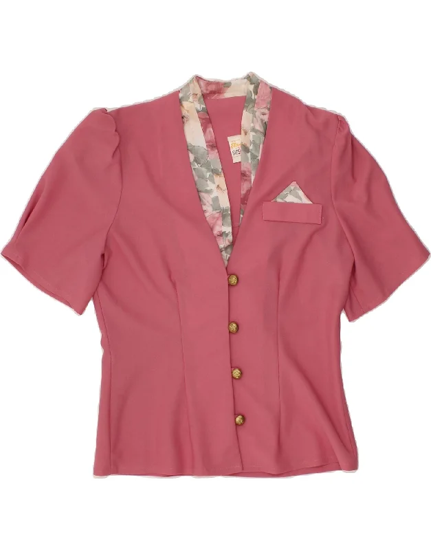 Women's Coats with CollarETAM Womens 4 Button Short Sleeve Blazer Jacket UK 12 Medium  Pink