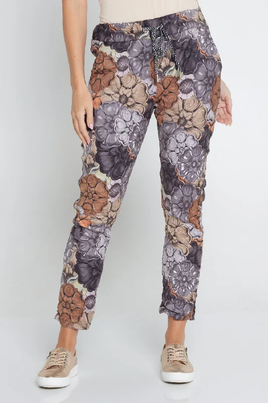 Women's Jodhpurs with High CollarAlina Pants - Grey/Brown Floral