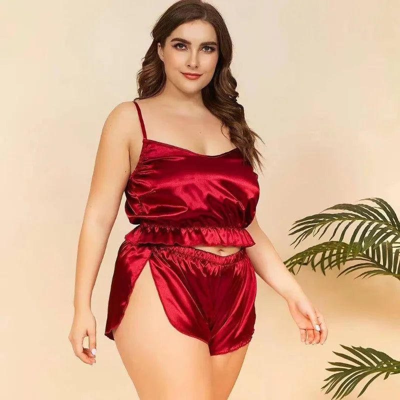 plus-size demi-cup bra with lace overlayqueen size | Camisole and Shorts Sleepwear Solid Color Silk Satin Spaghetti