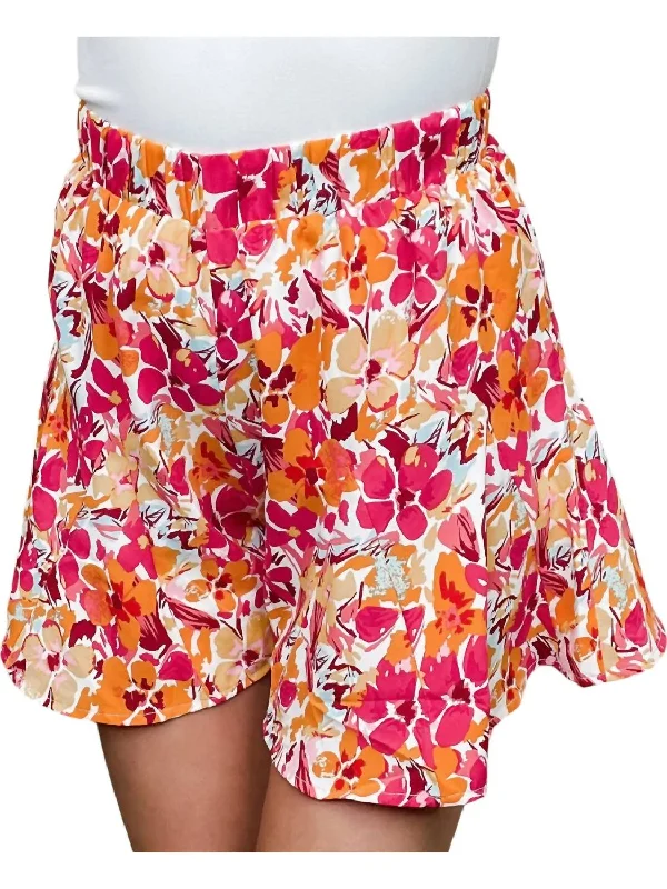 Women's Leather SkirtsFloral Printed Skirt In Orange