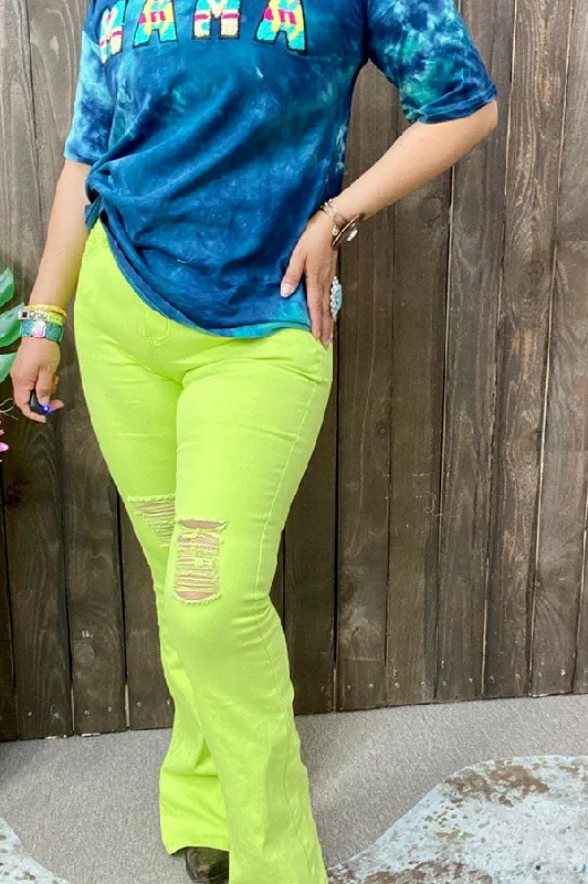 Women's CulottesNeon green distressed bell bottoms women jeans