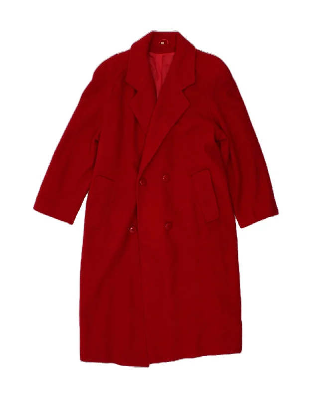 Women's Coats with Fur Trimmed HoodVINTAGE Womens Double Breasted Coat UK 14 Large Red Wool