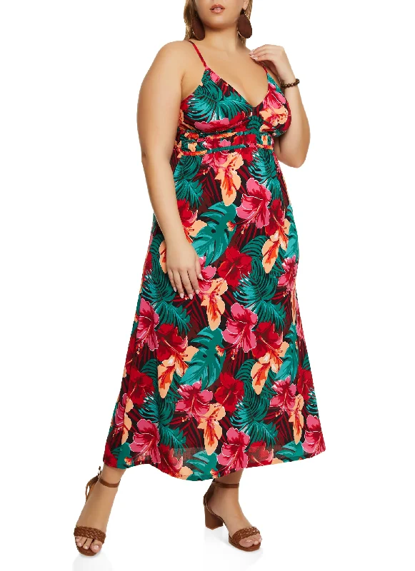 Women's Bodycon DressesPlus Size Floral Print Smocked Cami Maxi Dress