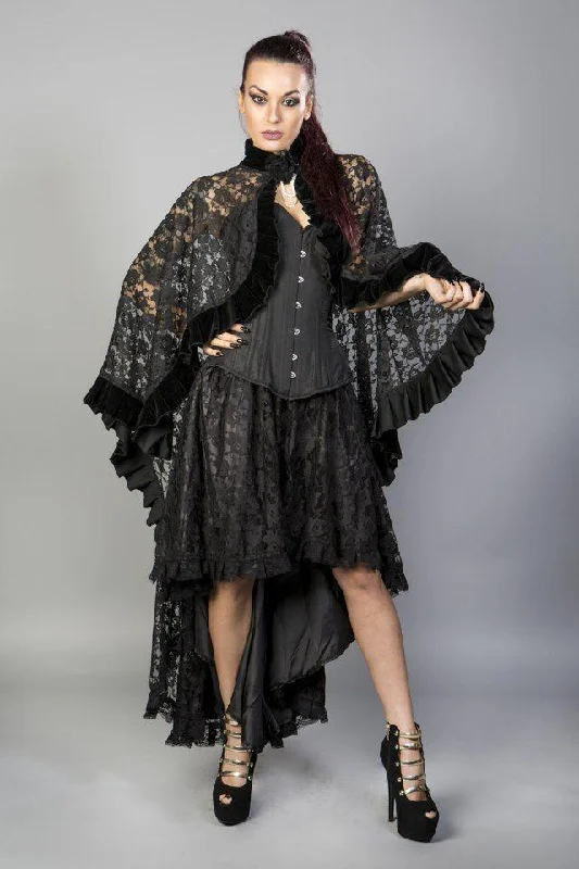 Women's Hooded Sweatshirts with Plush LiningCatherine Cape In Black Lace With Brooch