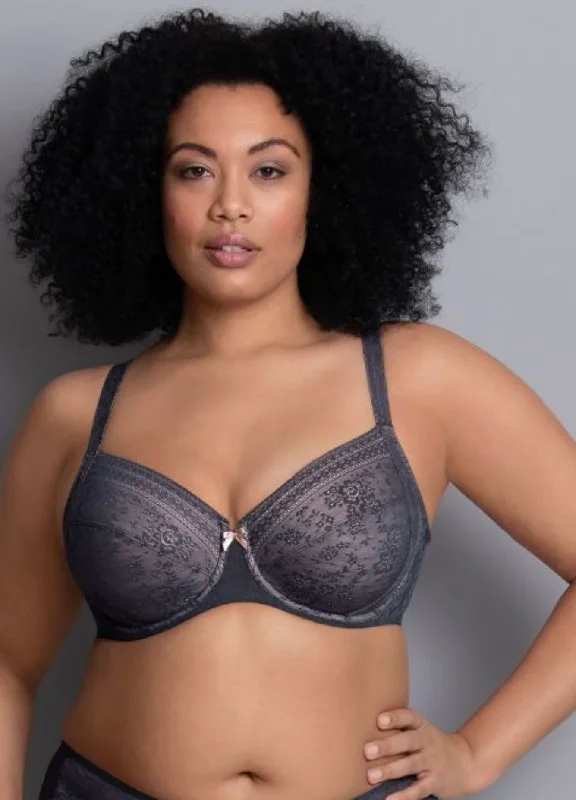 wireless bra with stretch lace for flexibilityFleur-5653 Underwire Bra - Anthracite