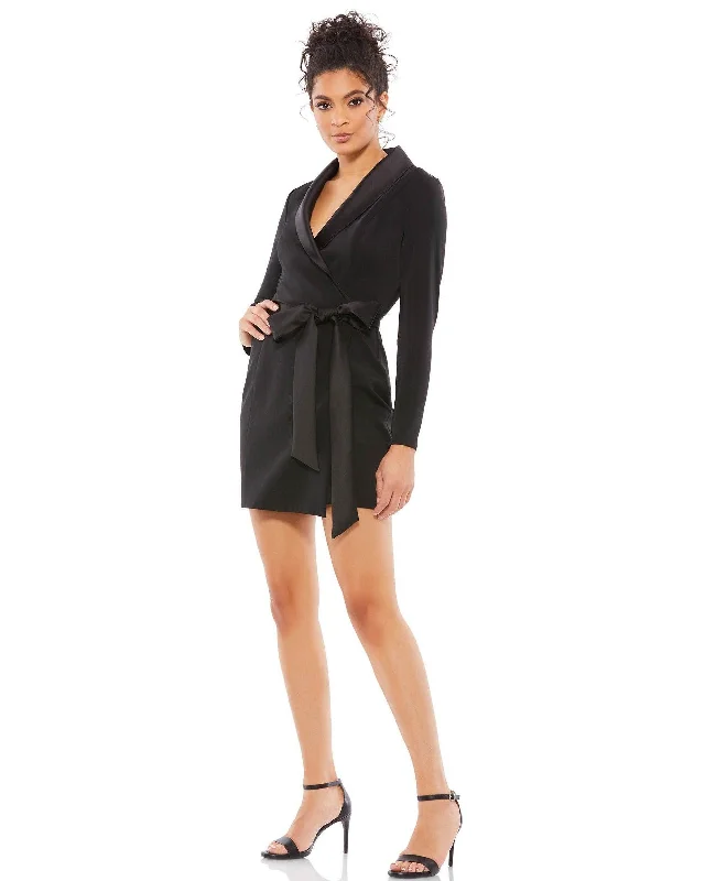 Women's U-Shaped Collar DressesMac Duggal 12508 Short Tuxedo Wrap Mini Dress Sale