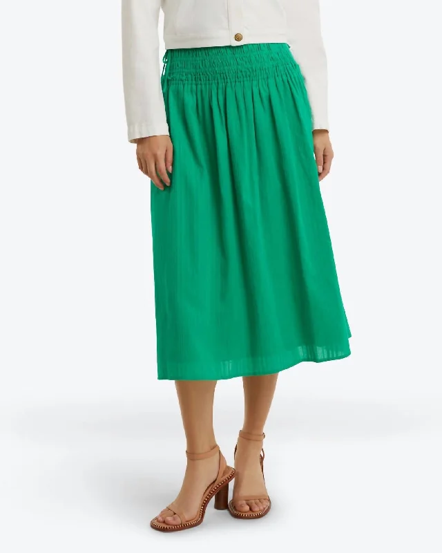 Women's Floral SkirtsSmocked Waist Midi Skirt In Mint Green Dobby Stripe