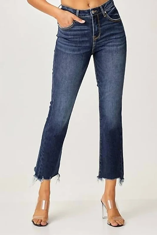 Women's Jodhpurs with V-Shaped CollarHigh Rise Straight Leg Jean In Dark Blue