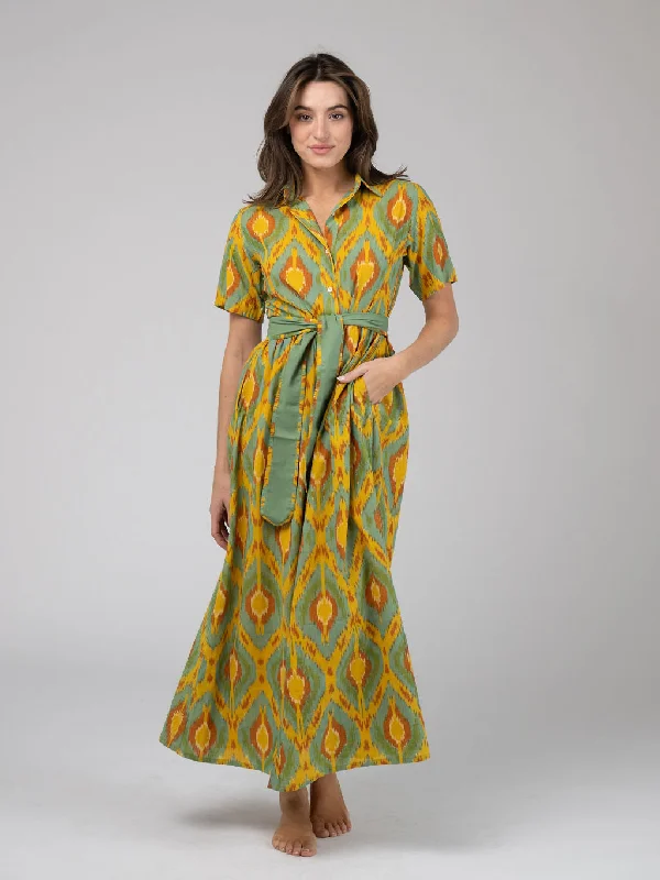 Women's Cap-Sleeve DressesThe Elle Maxi Dress | Eco Yellow Ikat