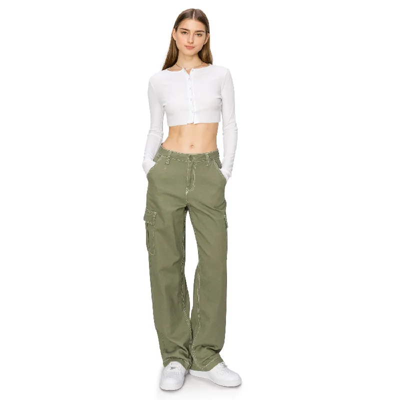 Women's Jodhpurs with Capri LengthStraight Leg Stitch Cargo Pants - Olive