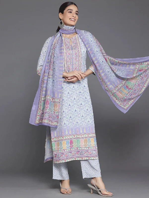 Women's Jumpsuits with Keyhole CollarPurple Printed Poly Crepe Straight Suit With Dupatta