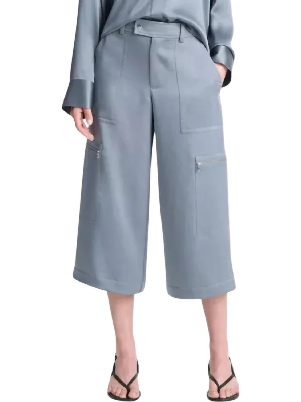 Women's Jodhpurs with Collarless NeckLow Rise Satin Parachute Crop Pants In Lake Stone