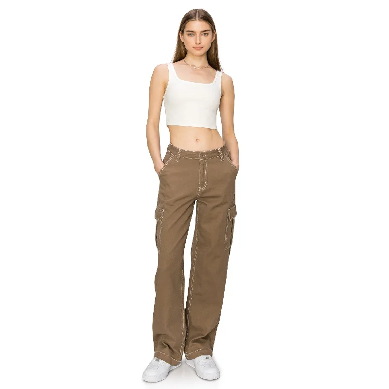 Women's Bell-Bottom PantsStraight Leg Stitch Cargo Pants - Light Brown