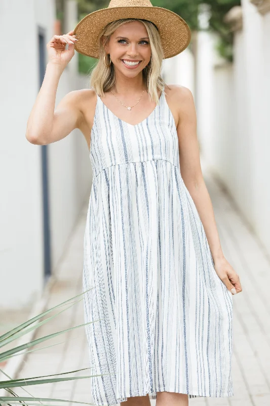 Women's Midi DressesSummer Moves Navy Blue Striped Midi Dress