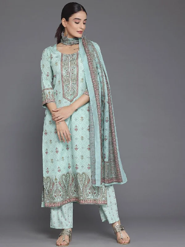 Women's Jumpsuits with ZipperGreen Printed Poly Crepe Straight Suit With Dupatta