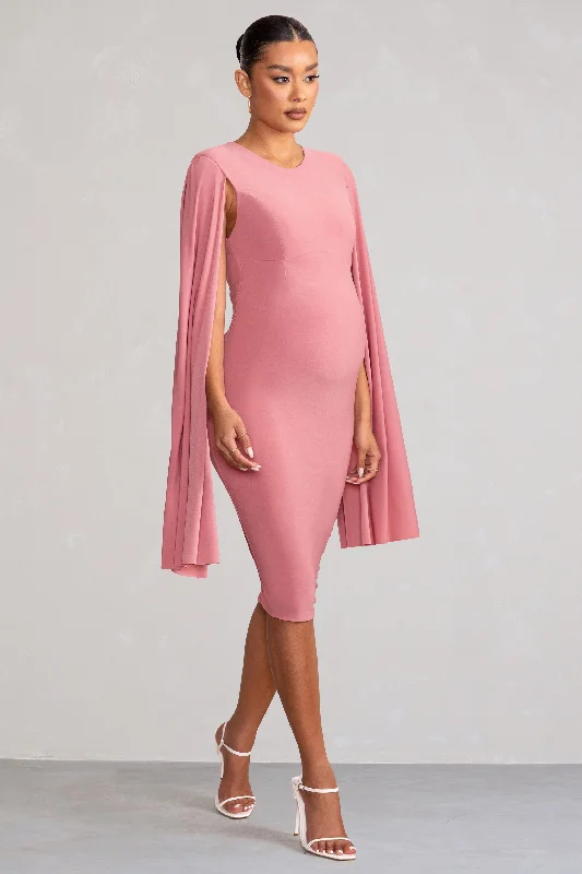 Women's Keyhole-Neck DressesHey Mama | Dusty Rose Maternity Cape Midi Dress