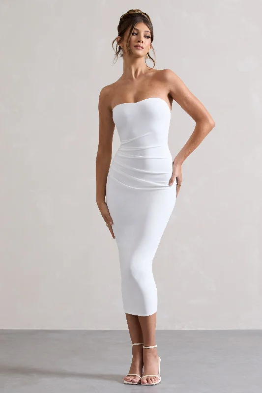 Women's Cut-Out DressesEast End | White Strapless Gathered Midi Dress