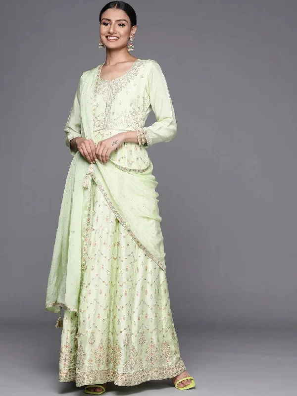 Women's Jumpsuits with Skinny LegGreen Embroidered Silk Anarkali Kurta With Churidar & Dupatta