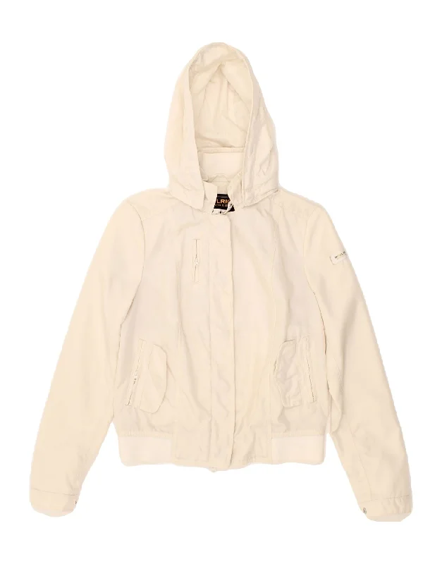 Women's Winter CoatsWOOLRICH Womens Hooded Bomber Jacket UK 10 Small Off White