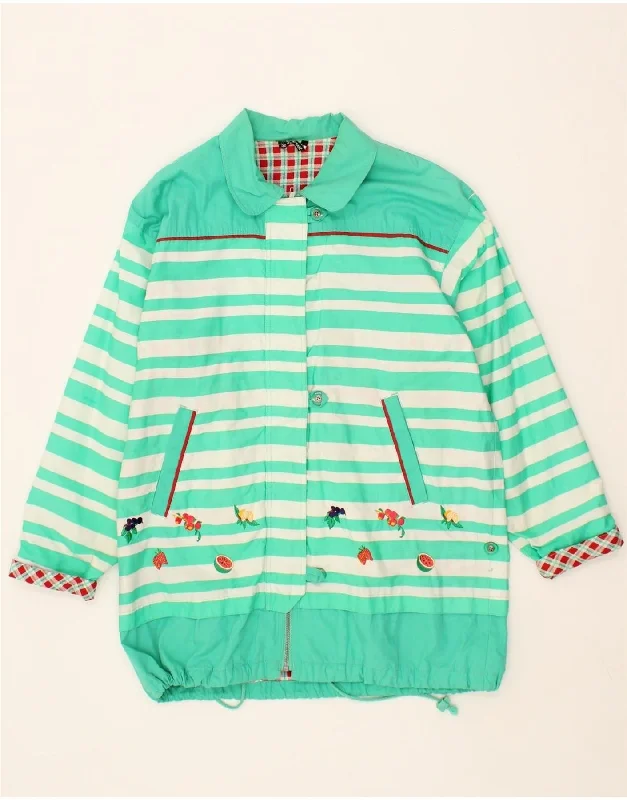 Women's Coats with Fur TrimNEW FAST Womens Windbreaker Coat EU 36 Small Green Striped Cotton