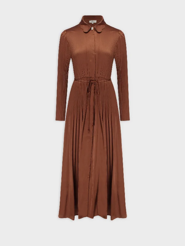 Women's Shirt Collar DressesMicro Pleat Dress-Bronze