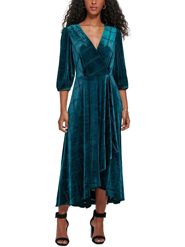 Women's Sweetheart Collar DressesWomens Velvet Faux Wrap Evening Dress