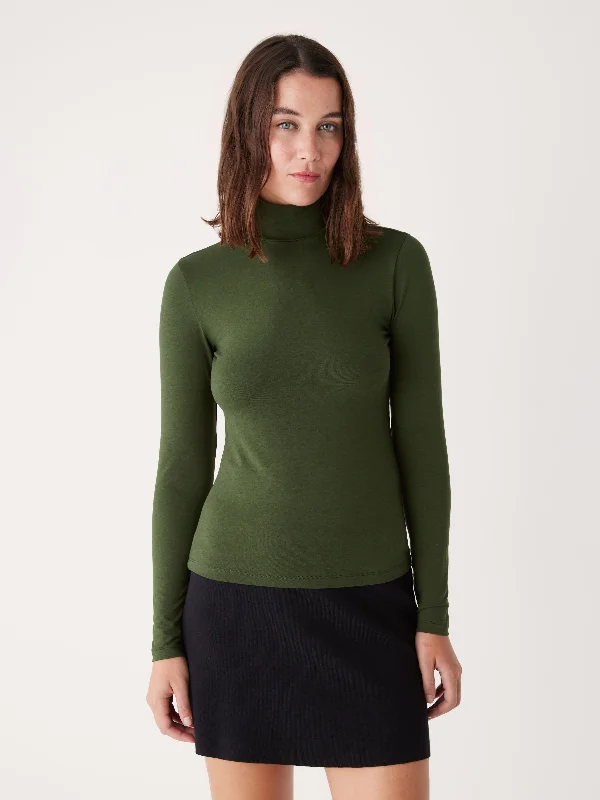 Women's Silk BlouseThe Essential Long Sleeve Mockneck in Kombu Green