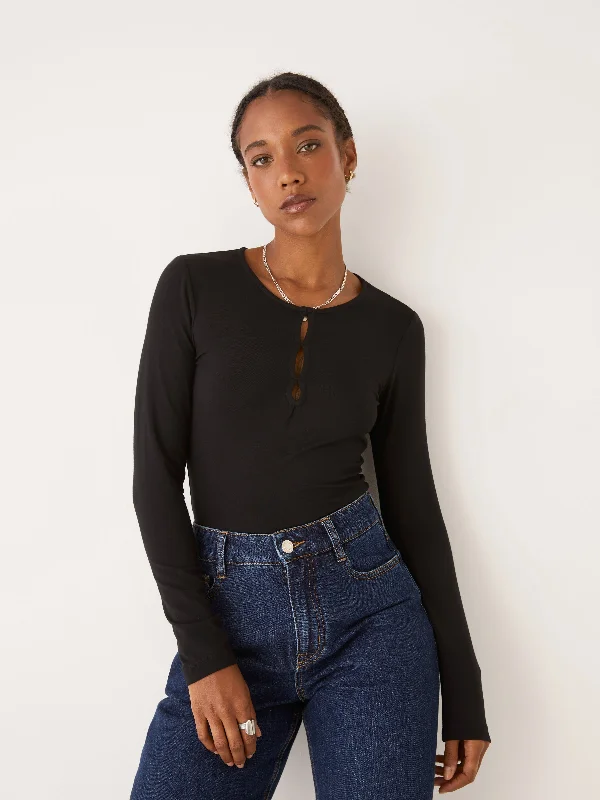 Women's Blouse with Boat CollarThe Keyhole Top in Black