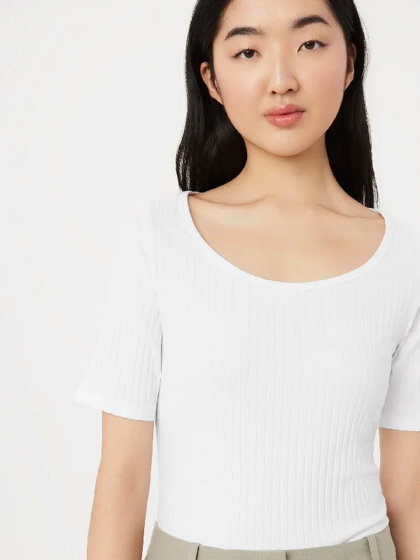 Women's Blouse with Fur TrimThe Slim Ribbed Top in Bright White