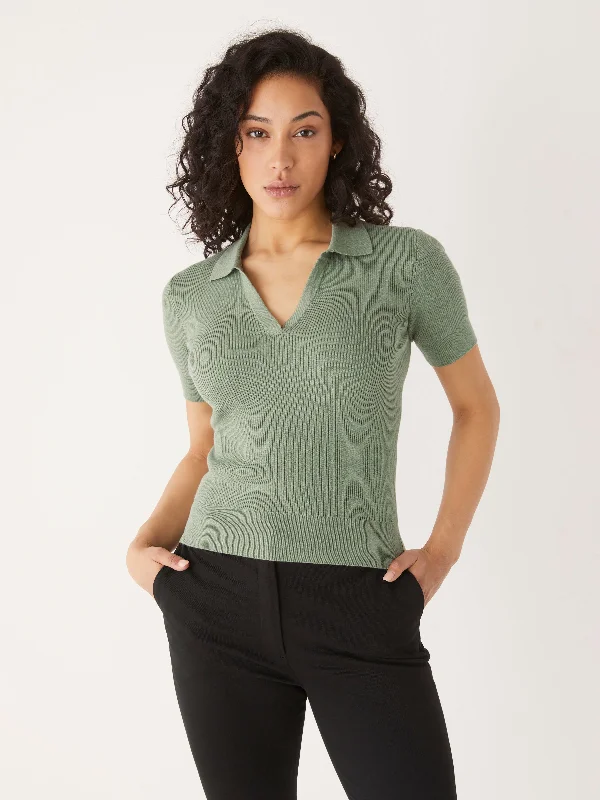 Women's Blouse with Cap SleevesThe Johnny Collar Knit Top in Deep Sage