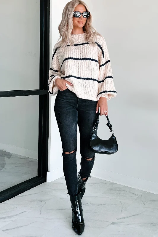 Women's Blouse with Long LengthAvellino Oversize Stripe Sweater (Cream)