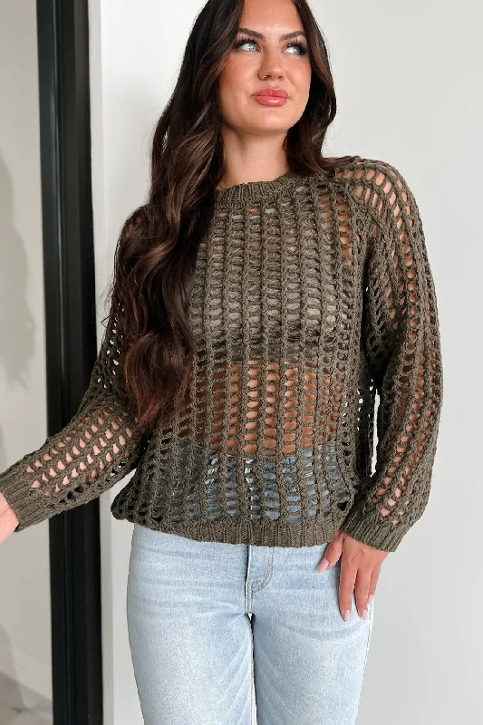 Women's Striped BlouseCastillo Hollow Knit Sweater Top (Olive)